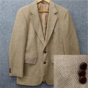 Vintage Herringbone Tweed Sport Coat Mens 38R WOODMERE Tan Wool‎ Jacket Speckled